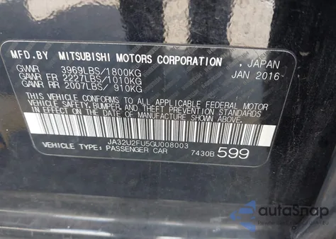 2016 Mitsubishi Lancer Es z USA, uszkodzony, nr VIN JA32U2FU5GU008003